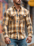 men fall outfits 2024 Autumn and Winter Men's New Shirt Men's Plaid Printed Fleece-lined Men's Pocket Shirt