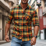 men fall outfits 2024 Autumn and Winter Men's New Shirt Men's Plaid Printed Fleece-lined Men's Pocket Shirt