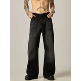 Tryess-TRY No. 11173 WASHED BLACK WIDE STRAIGHT DENIM JEANS