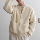 Tryess-TRY No. 4454 KNITTED ROUND-NECK CARDIGAN SWEATER