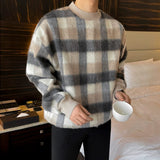 Tryess-TRY No. 10175 KNIT PLAID CREWNECK SWEATER