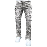 streetwear men outfits Men's Denim Straight Pants Street Fashion Ins Elastic Patch Denim Straight Pants