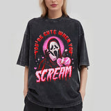 t shirt Washed Retro Retro Retro Halloween Scary American Dark Loose Top Scary Mask Short Sleeve T-shirt