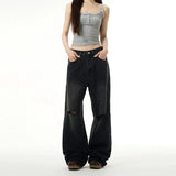 TRYESS- TRY10904 RIPPED WASHED BLACK DENIM JEANS