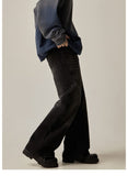 Tryess-TRY No. 11173 WASHED BLACK WIDE STRAIGHT DENIM JEANS