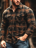 men fall outfits 2024 Autumn and Winter Men's New Shirt Men's Plaid Printed Fleece-lined Men's Pocket Shirt