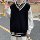 masc outfits Japanese Knitted Vest Men's Korean-Style Couple Trendy Sweater Waistcoat Sleeveless Ins Outer Wear Vest Spring and Autumn