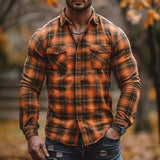 men fall outfits 2024 Autumn and Winter Men's New Shirt Men's Plaid Printed Fleece-lined Men's Pocket Shirt