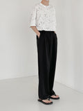 Tryess-TRY No. 5176 DRAPE TOP FOLDED WIDE STRAIGHT PANTS