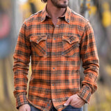 men fall outfits 2024 Autumn and Winter Men's New Shirt Men's Plaid Printed Fleece-lined Men's Pocket Shirt