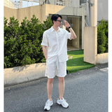 Tryesstore fall outfits men Same Style Men's Summer Cotton and Linen Breathable Shirt + Shorts Suit Korean Style Simple Loose Wide Version Suit