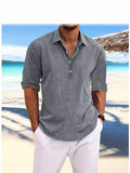 guys fashion casual 2024 Men's Shirt Men's Pullover Shirt Solid Color Lapel Long Sleeve Cotton and Linen Casual Shirt Shirt