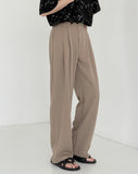 Tryess-TRY No. 5176 DRAPE TOP FOLDED WIDE STRAIGHT PANTS