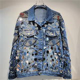 streetwear men outfits High-Grade Denim Coat 2024 Autumn Heavy Industry Sequins Handmade Diamond-Embedded Fashion Coat Fashionable Top