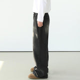 Tryess-TRY No. 7002 WASHED BLACK WIDE STRAIGHT DENIM JEANS