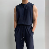 Tryesstore-Streetwear Men Outfits Tomboy Fits - TRY9524 PLEATED SLEEVELESS SHIRT & WIDE DRAWSTRING PANTS