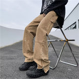 mens fall outfits American Jeans Men's Spring and Autumn Casual Pants Fashionable Loose Zipper Split Straight Trousers