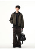 Tryess-TRY No. 10709 WASHED BROWN CARGO STRAIGHT DENIM PANTS