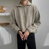 Tryess-TRY No. 5555 KNITTED HALF TUTryess-TRYLENECK COLLAR HALF ZIP-UP SWEATER