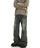 Tryess-TRY No. 10425 YELLOW BLUE RECONSTRUCTED BAGGY STRAIGHT JEANS