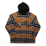 men fall outfits West Bank Thickened Brushed Flannel Warm Quilted Hooded Plaid Shirt Shirt Coat