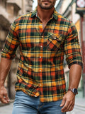 men fall outfits 2024 Autumn and Winter Men's New Shirt Men's Plaid Printed Fleece-lined Men's Pocket Shirt