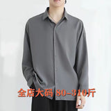 Tryesstore big guy outfits Acetate Shirt Men's Fat Summer Ice Silk Thin Casual Loose plus Size Long Sleeve Shirt Ruan Handsome Black