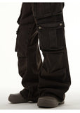 Tryess-TRY No. 10709 WASHED BROWN CARGO STRAIGHT DENIM PANTS