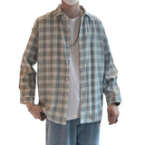 guys fashion casual Plaid Shirt Men's Long-Sleeved Trendy All-Match Top Casual Loose Hong Kong Style Trendy Handsome Shirt Summer Coat