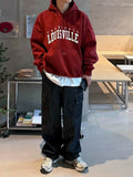 Tryess- TRY11035 CRIMSON RED LETTERED PULLOVER HOODIE