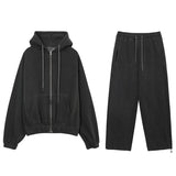 Tryess-TRY No. 6399 CHARCOAL GRAY ZIP-UP HOODIE & SWEATPANTS