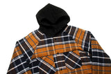 men fall outfits West Bank Thickened Brushed Flannel Warm Quilted Hooded Plaid Shirt Shirt Coat