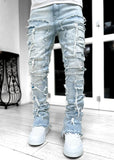 streetwear men outfits Men's Denim Straight Pants Street Fashion Ins Elastic Patch Denim Straight Pants