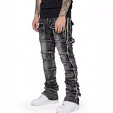 streetwear men outfits Men's Denim Workwear Straight Pants Fashion Ins Elastic Patch Denim Laminated Micro-Pull Men's Pants