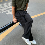 Tryess-TRY No. 9238 BLACK FOLDED STRAIGHT PANTS