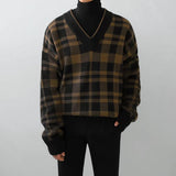 Tryess-TRY No. 1142 PLAID V-NECK SWEATER