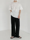 Tryess-TRY No. 5176 DRAPE TOP FOLDED WIDE STRAIGHT PANTS