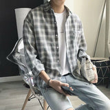 guys fashion casual Plaid Long-Sleeved Shirt Men's Spring and Autumn Loose Korean Style Fashionable Student Casual Hong Kong Style Retro Outer Wear Handsome Shirt Jacket