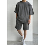 TRYESS- TRY9521 DARK GRAY HALF SLEEVE SHIRT & SHORTS