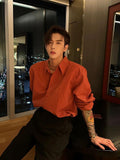 men fall outfits T Orange High-Grade Shirt Long Sleeve Bottoming British Yupi Men's Light Mature Style Suit with Neapolitan Lining