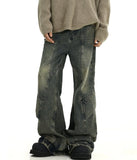 Tryess-TRY No. 10425 YELLOW BLUE RECONSTRUCTED BAGGY STRAIGHT JEANS