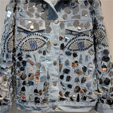 streetwear men outfits High-Grade Denim Coat 2024 Autumn Heavy Industry Sequins Handmade Diamond-Embedded Fashion Coat Fashionable Top