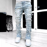 streetwear men outfits Men's Denim Straight Pants Street Fashion Ins Elastic Patch Denim Straight Pants