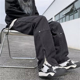 mens fall outfits American Jeans Men's Spring and Autumn Casual Pants Fashionable Loose Zipper Split Straight Trousers