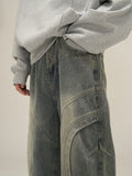 Tryess-TRY No. 10806 DECONSTRUCTED BLUE DENIM STRAIGHT JEANS