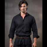 masculine men Model New Medieval Men's Vintage Cotton Linen Crepe Lapel Shirt C32