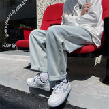 men’s outfits Spring and Autumn Loose Straight Fleece-lined Thick Jeans Men's Draping Retro Wide Leg Fashion High Street Pants