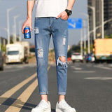 men in black costume Straight Loose Jeans Men's Autumn Korean Style Fashionable Cropped Pants Casual Cropped Pants