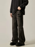 TRYESS- TRY11258 DARK GRAY RELAX STRAIGHT DENIM JEANS