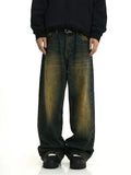 Tryess-TRY No. 10380 RETRO BLUE WIDE STRAIGHT DENIM JEANS